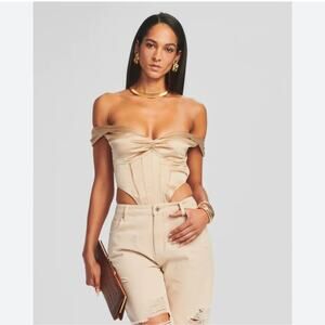 Retrofete Rozik Bodysuit in Nude Off the Shoulders Size XS NWT Satin Silk